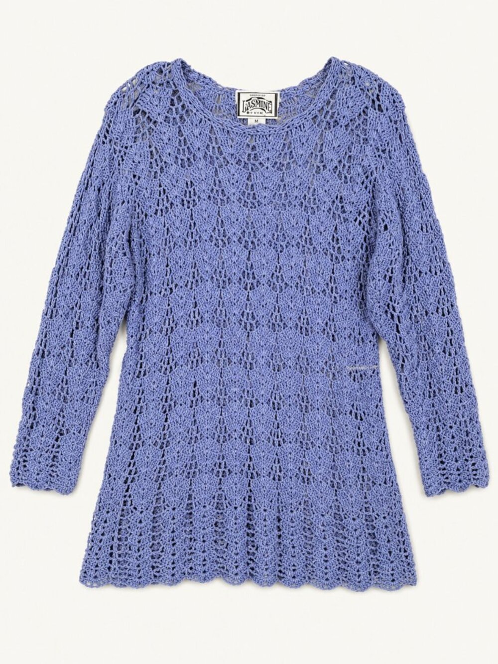 Periwinkle 90s Crochet Tunic Coverup Sweater M Coastal Beach Boho